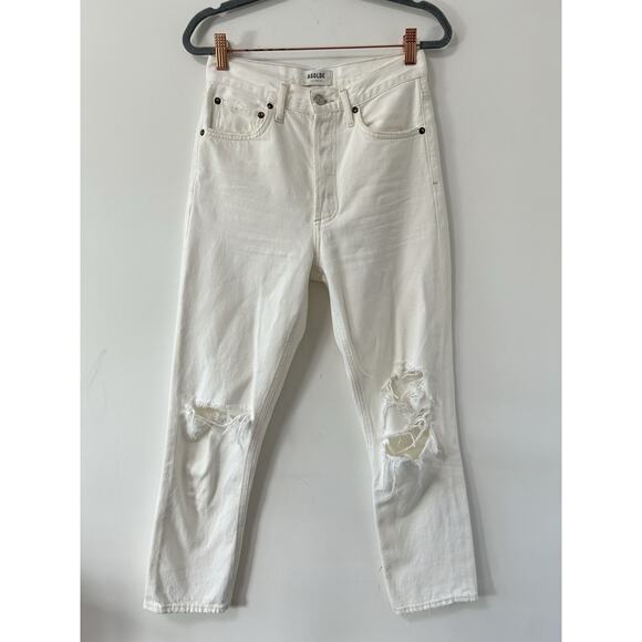 AGOLDE Riley High Rise Straight Leg Distressed White Button Fly Jeans 25 - Picture 1 of 12
